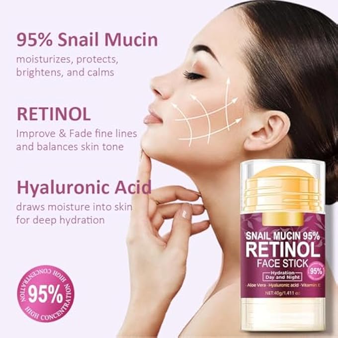 SWIUKPHE RETINOL FACE STICK, SNAIL MUCIN FACE MOISTURIZER WITH RETINOL DAY NIGHT LIFTING FIRMING FACIAL MOISTURIZER NOURISHING REPAIR CREAM FOR ALL SKIN TYPES (40G) - Image 3